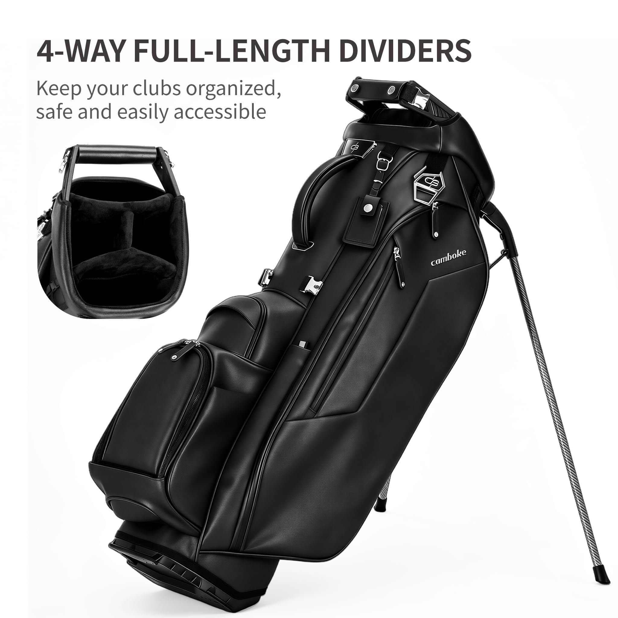 Amazon.com: Camboke Luxury PU Leather Golf Stand Bag, 4-Way Full